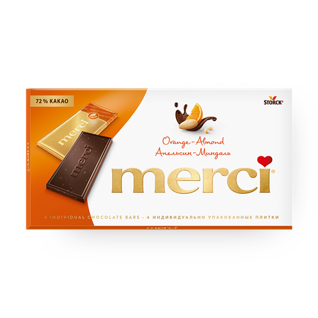 Шоколад горький Merci апельсин-миндаль