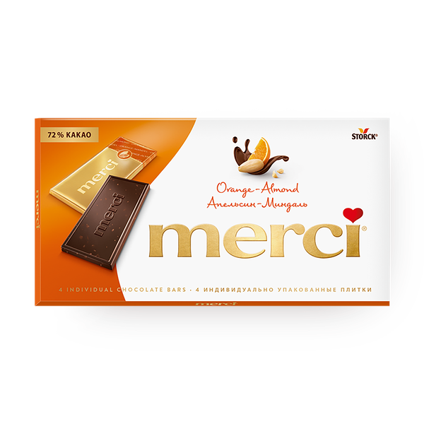 Шоколад горький Merci апельсин-миндаль