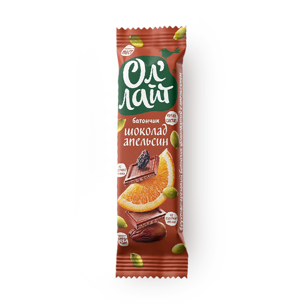 Батончик фруктово-ореховый «Ол'Лайт» шоколадный с апельсином