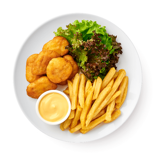 Наггетсы с картофелем, салатом и сырным соусом «Из Лавки»