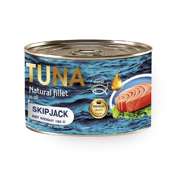 Тунец филе Skipjack «Морской риф» натуральный в собственном соку