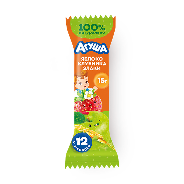 Батончик фруктовый «Агуша» яблоко-клубника-злаки с 12 месяцев