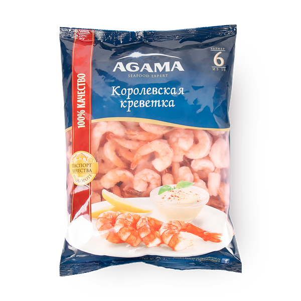Креветки королевские Agama очищенные с хвостом варёно-мороженые