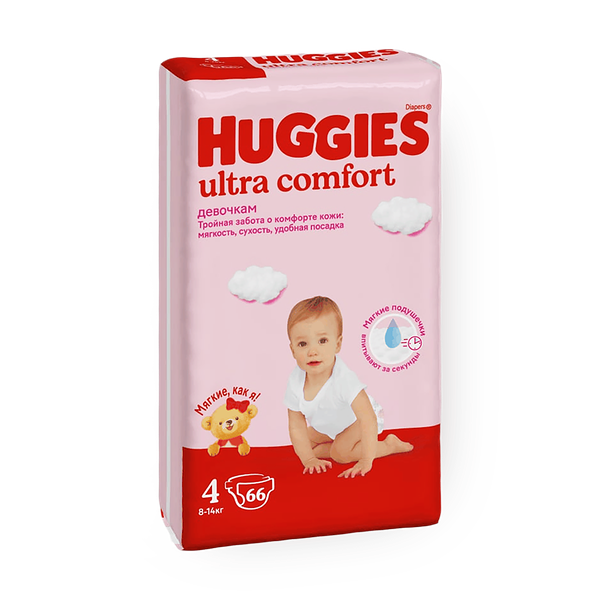 Подгузники Huggies Ultra Comfort для девочек 4 размер 8-14 кг