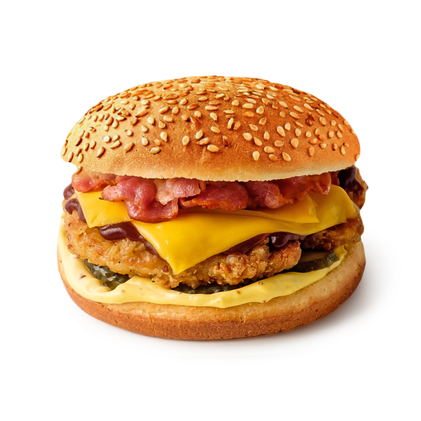 Большой бургер куриный BBQ с говяжьим беконом «Из Лавки»