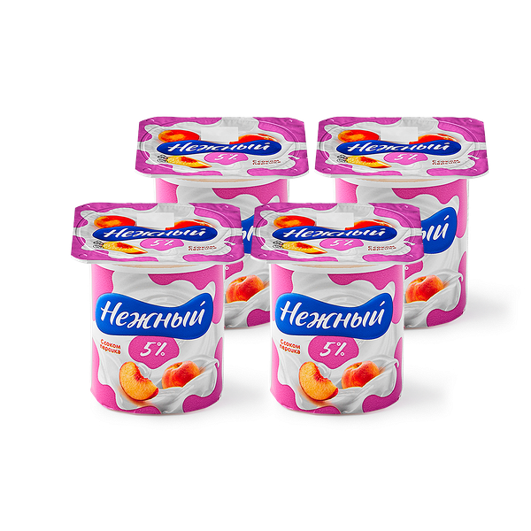 Йогурт Нежный с соком персика 5%, 100 g 4 шт