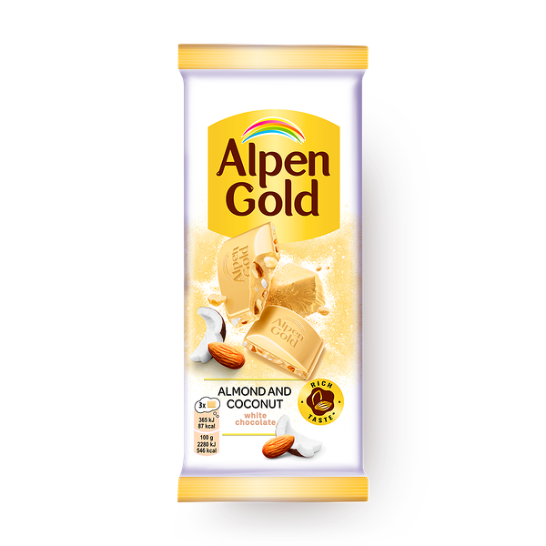 Шоколад белый Alpen Gold с миндалем и кокосом