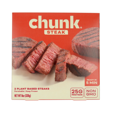 Two plant-based steaks.