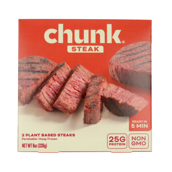 Two plant-based steaks.