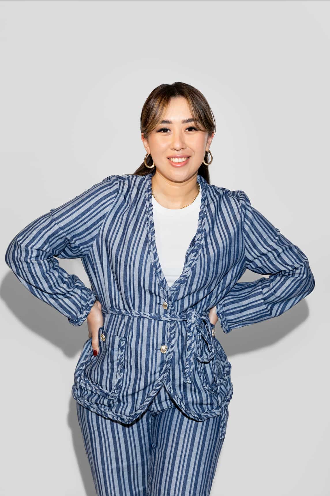 A woman smiling